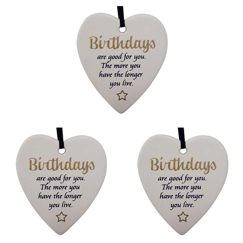 3PK LVD Ceramic Hanging 8x9cm Heart Birthdays w/ Hanger Ornament Decor