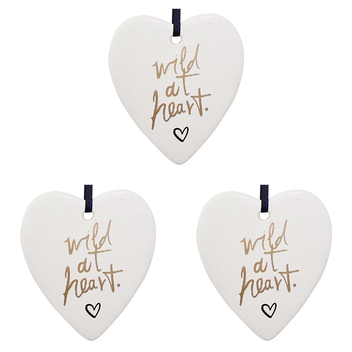 3PK LVD Ceramic Hanging 8x9cm Heart Wild At Heart w/ Hanger Ornament Decor