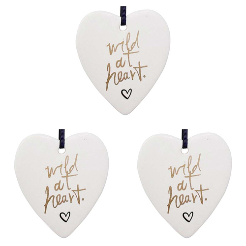 3PK LVD Ceramic Hanging 8x9cm Heart Wild At Heart w/ Hanger Ornament Decor