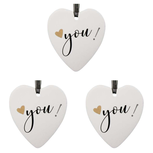 3PK LVD Ceramic Hanging 8x9cm Heart Love You w/ Hanger Ornament Decor