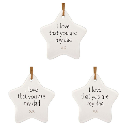 3PK LVD Ceramic Hanging 8x9cm Star My Dad w/ Hanger Ornament Decor