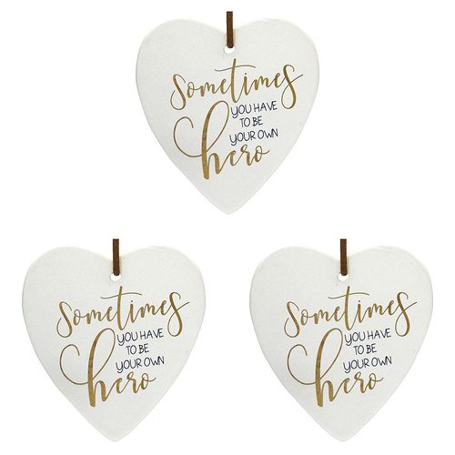 3PK LVD Ceramic Hanging 8x9cm Heart Hero Tag w/ Hanger Decor