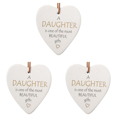 3PK LVD Ceramic Hanging 8x9cm Heart Daughter Gifts w/ Hanger Ornament Decor