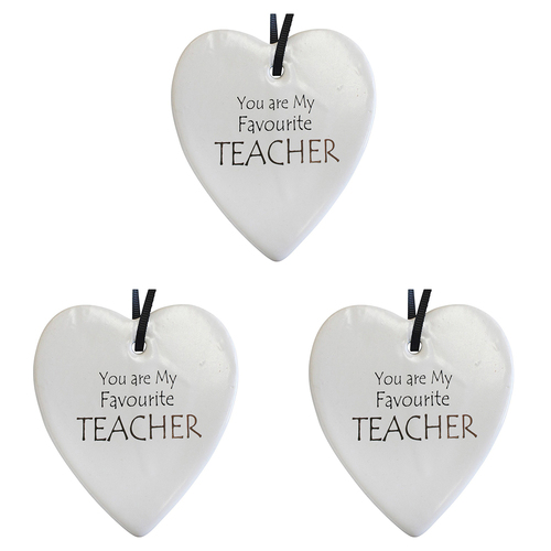 3PK LVD Ceramic Hanging 8x9cm Heart You Are My Favourite Teacher w/ Hanger Decor