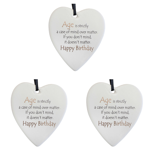3PK LVD Ceramic Hanging 8x9cm Heart Age Birthday w/ Hanger Ornament Decor