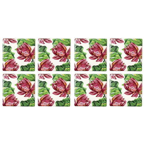 2x 4pc LVD Ceramic Coasters Lily Home/Kitchen Decor 9.5cm Square