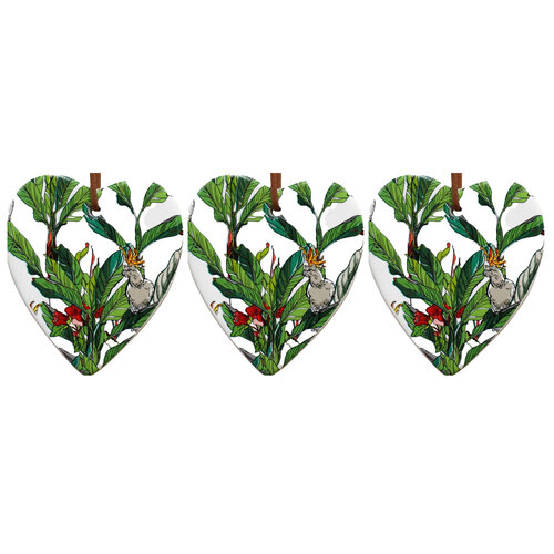 3PK LVD Ceramic Hanging 8x9cm Heart Cockatoo Thank You Ornament Home Decor