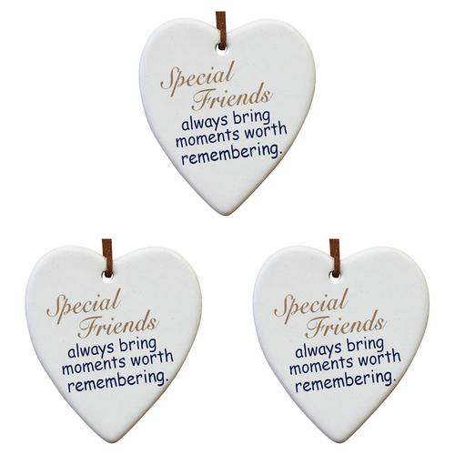 3PK LVD Ceramic Hanging 8x9cm Heart Special Friends w/ Hanger Ornament Decor