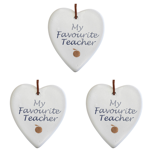 3PK LVD Ceramic Hanging 8x9cm Heart Favourite Teacher w/ Hanger Ornament Decor