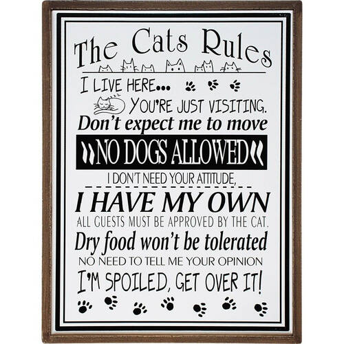 LVD Cats Rules Hanging Wooden Decorative Wall Sign 38x50cm White/Natural