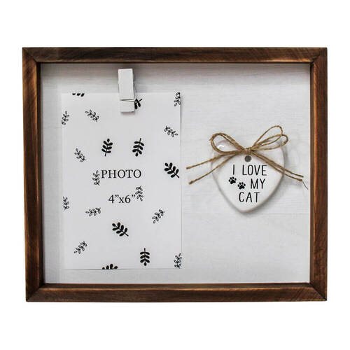 LVD Wooden Glass Photo/Picture Natural Frame 25.5x3.5x21cm Love My Cat