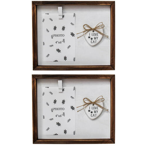 2PK LVD Wooden Glass Photo/Picture Natural Frame 25.5x3.5x21cm Love My Cat