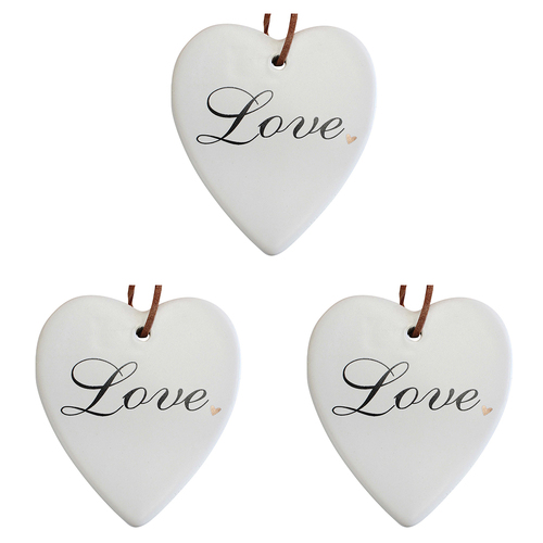 3PK LVD Ceramic Hanging 8x9cm Heart Love w/ Hanger Ornament Decor