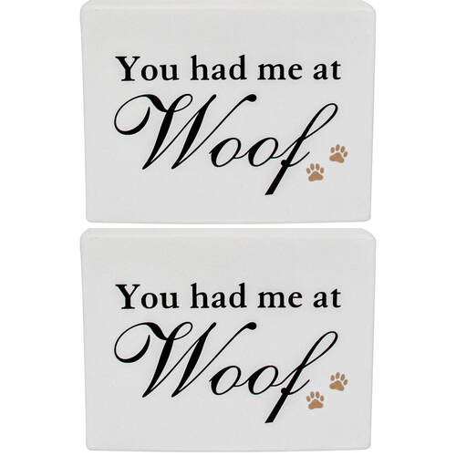 2PK LVD Ceramic You Had Me At Woof Sign Wall Decoration 13x4x10cm Blach/White