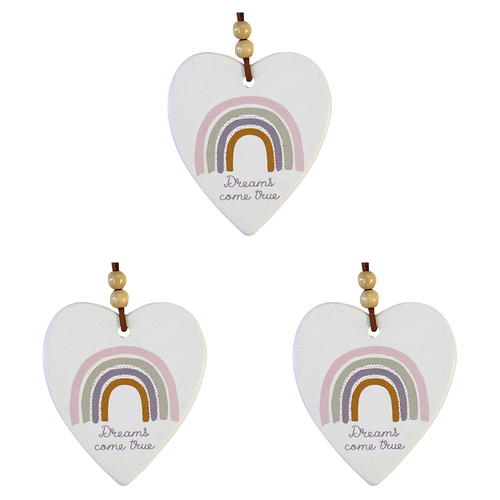 3PK LVD Ceramic Hanging 8x9cm Heart Rainbow Dreams w/ Hanger Ornament Decor