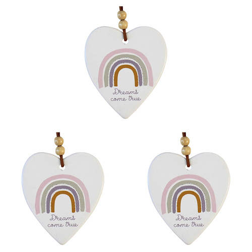 3PK LVD Ceramic Hanging 8x9cm Heart Rainbow Dreams w/ Hanger Ornament Decor