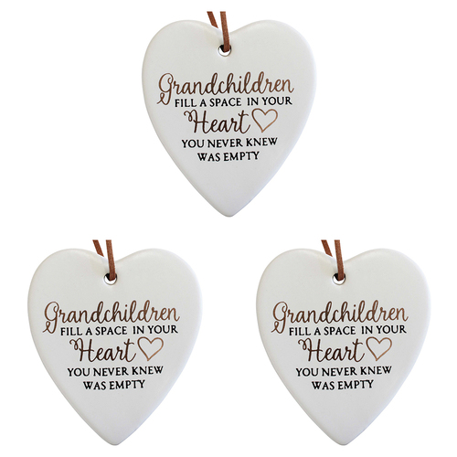 3PK LVD Ceramic Hanging 8x9cm Heart Grandchildren w/ Hanger Ornament Decor