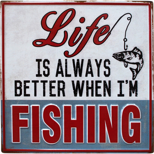 LVD Metal/String 25cm Life Fishing Sign Wall Hanging Plaque Decor