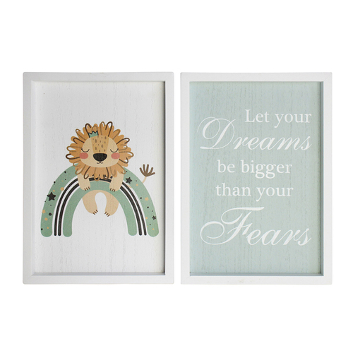2pc LVD MDF 28cm Dreams Lion Sign Kids Bedroom Decor Set - Green/White