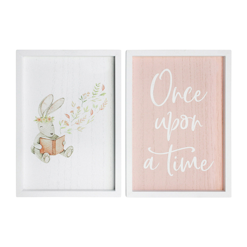 2pc LVD MDF 28cm Once Upon A Time Sign Kids Bedroom Decor Set - Pink/White