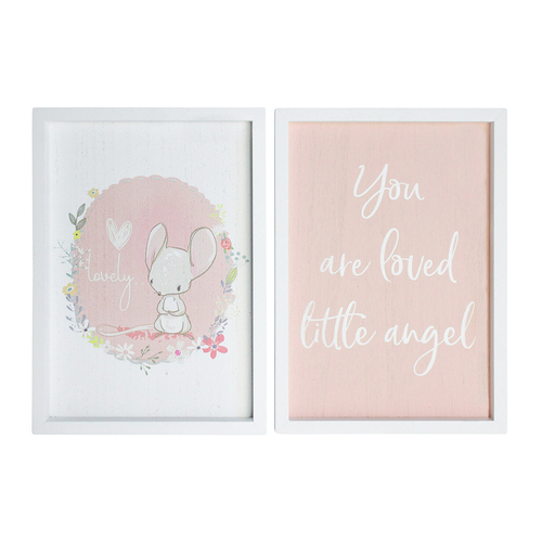 2pc LVD MDF 28cm Little Angel Sign Kids Bedroom Decor Set - Pink/White