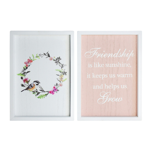 2pc LVD MDF 28cm Friendship Sign Home/Bedroom Decor Set - Pink/White
