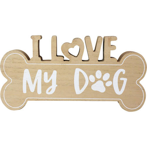 LVD Love My Dog Hanging Wooden Decorative Wall Sign 20x11cm White/Natural
