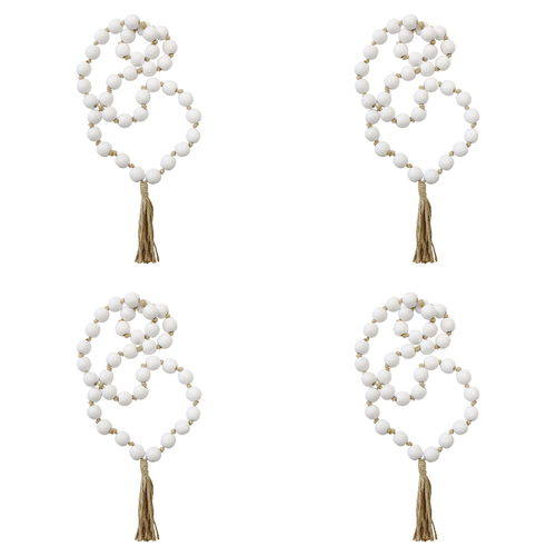 4PK LVD Wood/Jute 48cm Tassel Loop Bead Home/Office Decor - White