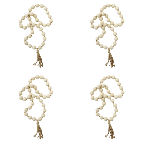 4PK LVD Wood/Jute 48cm Tassel Loop Bead Home/Office Decor - Natural