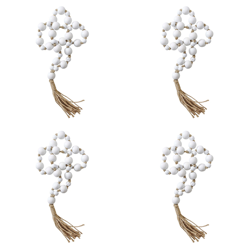 4PK LVD Wood/Jute 44cm Multi Tassel Loop Bead Home/Office Decor - White