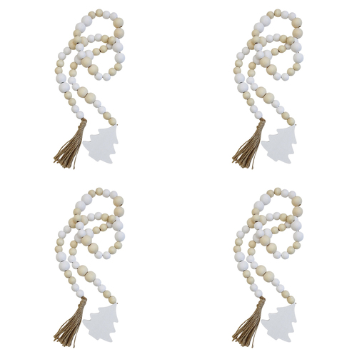 4PK LVD Wood/MDF/Jute 92cm Xmas Strand Bead Home/Office Decor - White/Natural