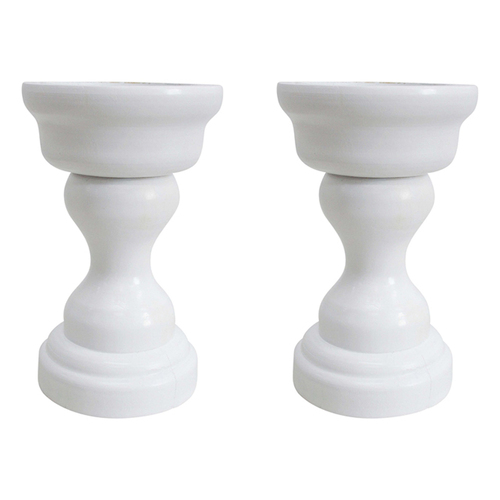 2PK LVD Wood Metal Small 17cm Pillar Candle Holder Home Decor - White