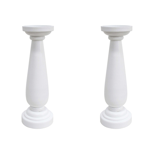 2PK LVD Wood Metal Large 31cm Pillar Candle Holder Home Decor- White