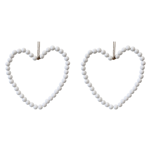 2PK LVD Wood/Metal/Jute 25cm Beaded Heart Hanging Ornament Medium - White