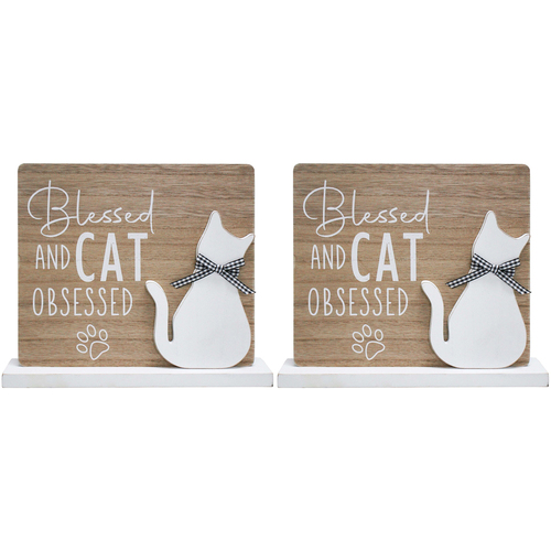 2PK LVD 25cm MDF Sign Blessed Cat Home/Room Decorative Display