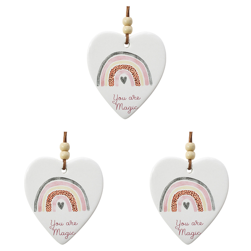 3PK LVD Ceramic Hanging 8x9cm Heart Rainbow Magic w/ Hanger Ornament Decor