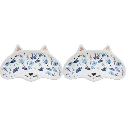 2PK LVD Cat Folk Ceramic 19cm Trinket Glasses Dish Home Decor -  Blue