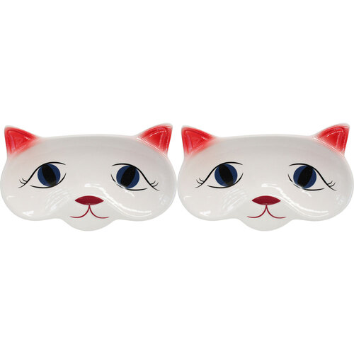 2PK LVD Cat Face Ceramic 19cm Soap/Glasses Trinket Table Decor