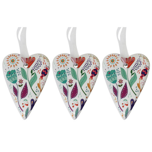 3PK LVD Ceramic Hanging 6x8cm Gift Tag Heart Folk Ornament Decor