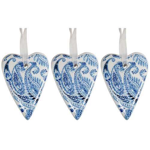 3PK LVD Ceramic Hanging 6x8cm Gift Tag Heart Indigo For You Ornament Decor