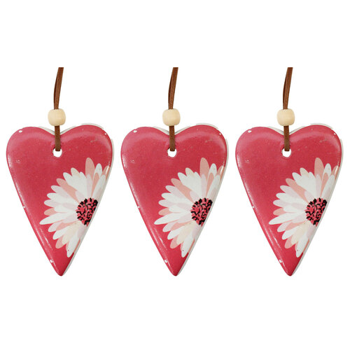 3PK LVD Ceramic Hanging 6x8cm Gift Tag Heart Folk Amazing Ornament Decor