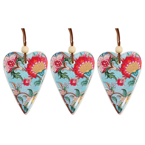 3PK LVD Ceramic Hanging 6x8cm Gift Tag Heart Vintage For You Ornament Decor