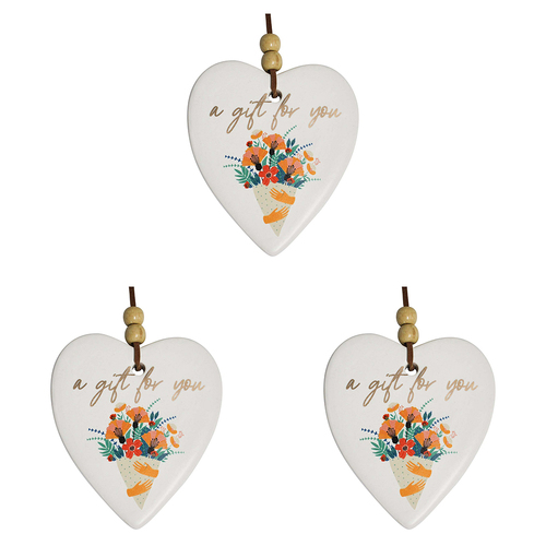 3PK LVD Ceramic Hanging 8x9cm Heart Gift Bunch w/ Hanger Ornament Decor