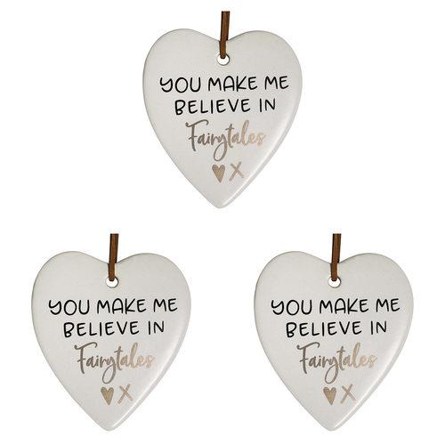 3PK LVD Ceramic Hanging 8x9cm Heart Fairytales w/ Hanger Ornament Decor
