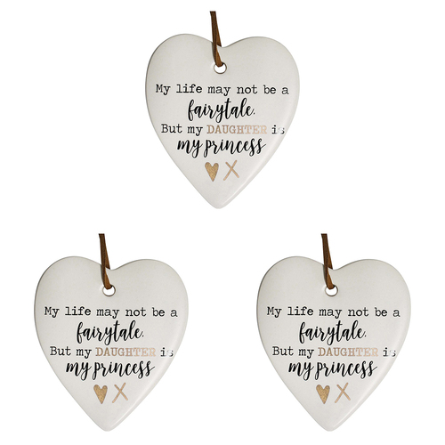 3PK LVD Ceramic Hanging 8x9cm Heart Daughter Princess w/ Hanger Ornament Decor