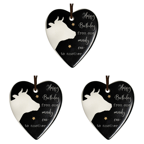 3PK LVD Ceramic Hanging 8x9cm Heart Moody w/ Hanger Ornament Decor
