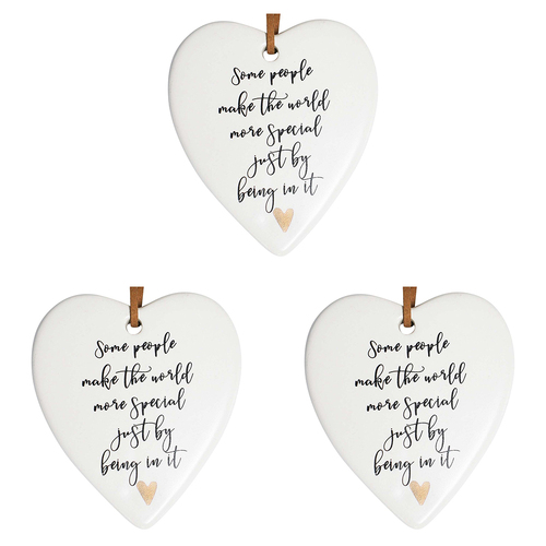 3PK LVD Ceramic Hanging 8x9cm Heart Special People w/ Hanger Ornament Decor
