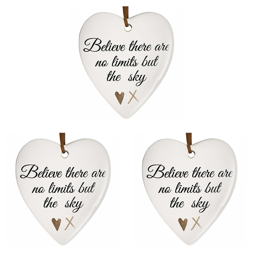 3PK LVD Ceramic Hanging 8x9cm Heart Believe Sky w/ Hanger Ornament Decor
