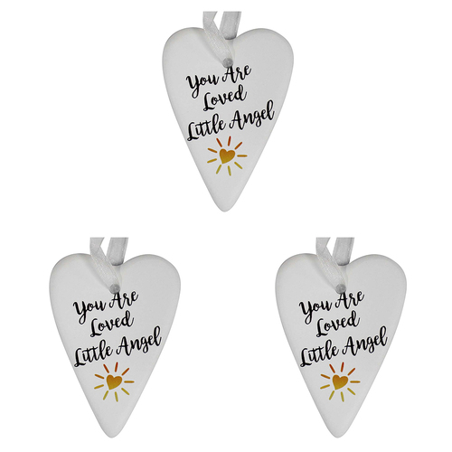 3PK LVD Ceramic Hanging 8x9cm Gift Heart Loved Angel Ornament Home Decor