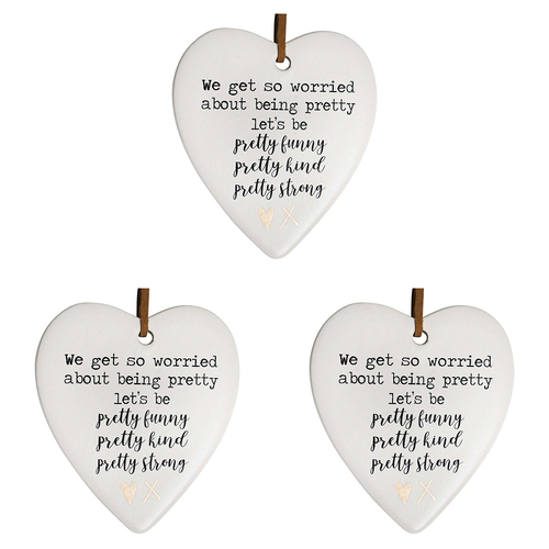 3PK LVD Ceramic Hanging 8x9cm Heart Pretty w/ Hanger Ornament Decor